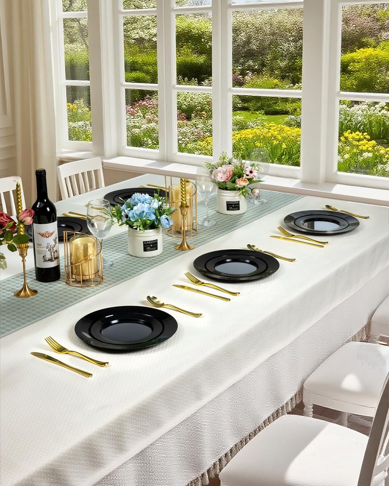 BESTVIP 200PCS Black Plastic Plates, Disposable Party Plates with 100 Dinner Plates and 100 Dessert Plates, Plastic Plates for Party, Wedding, Birthday (Black, 200PCS)