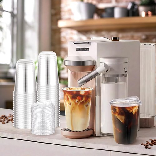 KesaPlan 50 Pack 16oz Clear Plastic Cups with Sip Lids, Disposable Iced Coffee Cup with Strawless Lid for Party Wedding Catering Events, To Go Cups for Cold Drinks Smoothie Milkshake Lemonade Bubble