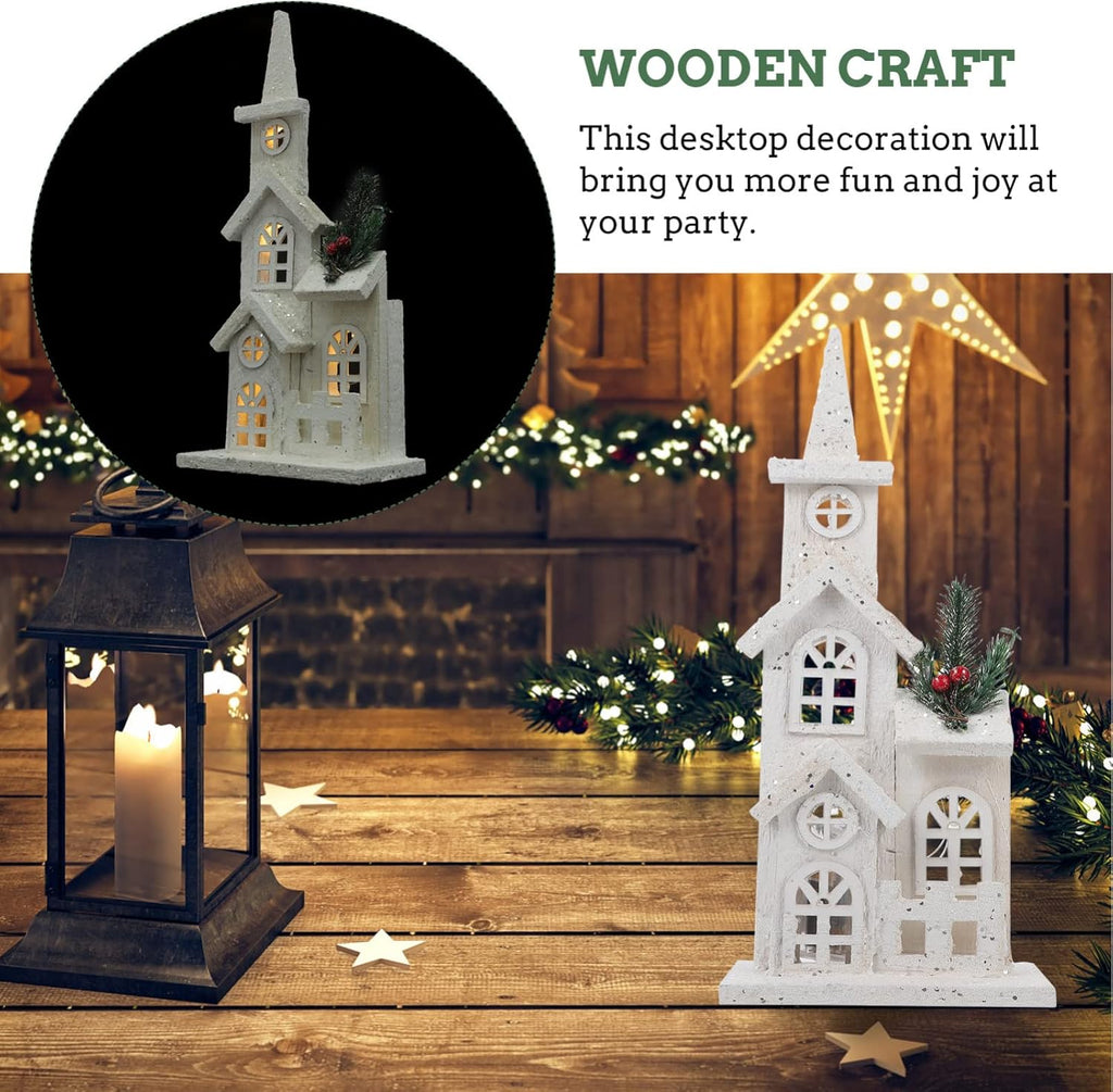 NUOBESTY Christmas LED Church Light House - Festive Wood Village Snow Scene Decor for Holiday Home