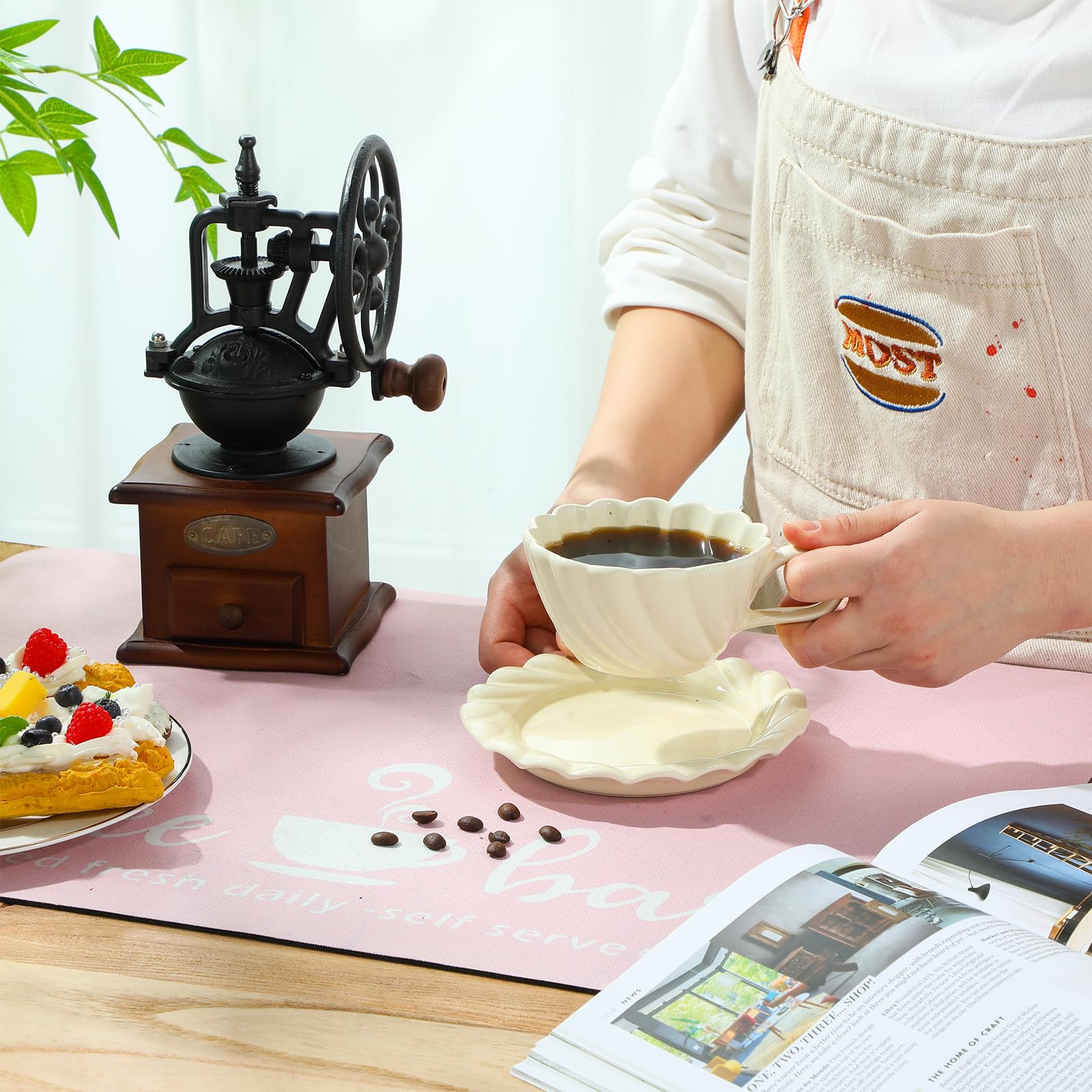 Queekay Pink Coffee Bar Mat Kitchen Accessories for Countertop Absorbent Dish Drying Rubber Backed Coffee Maker Pot Mat, 24 x 16 Inches