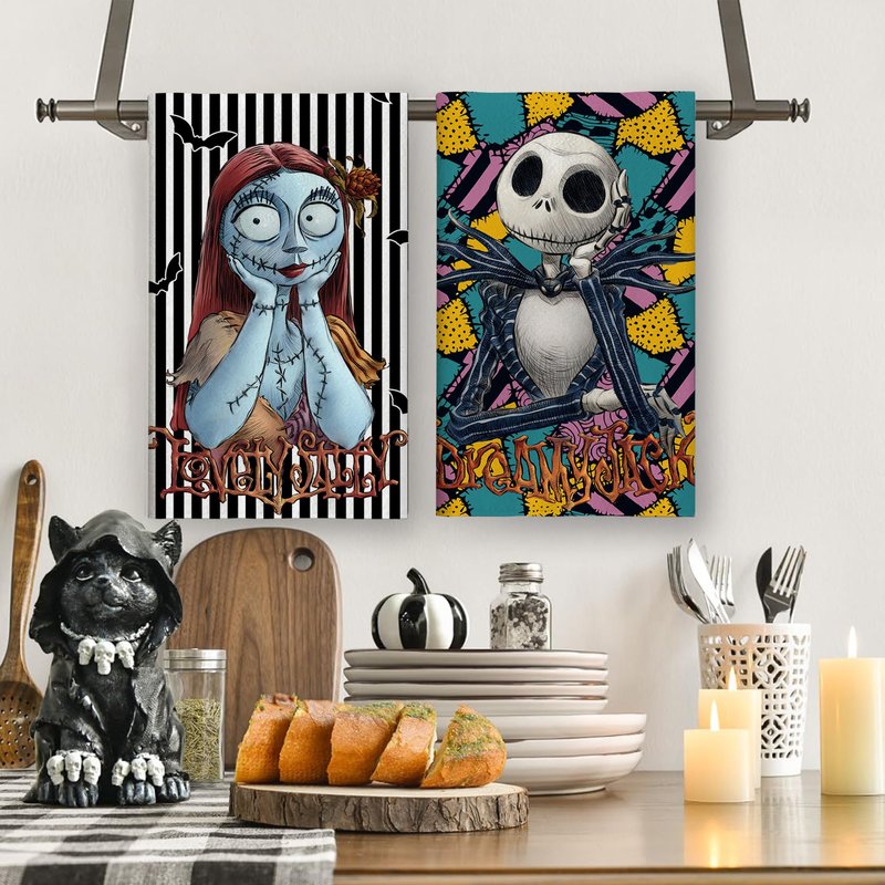 Yarcooly Halloween Kitchen Towels Dish Towels Gothic Decor Day of The Dead Halloween Decorations for Home Party