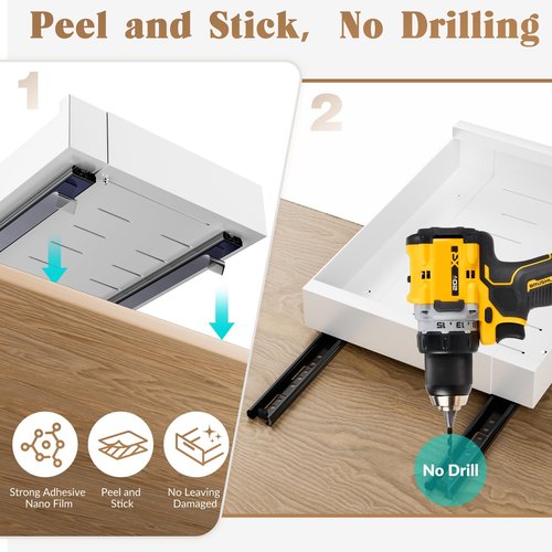 Expandable Slide Out Drawer for Cabinets (12.7"-19.7"), Adhesive Carbon Steel Pull Out Drawers for Kitchen Cabinet, Pantry Shelves and Bathroom Vanity - 16.9'' Depth x 3.1'' Height.
