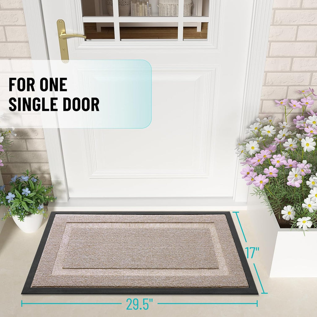 OLANLY Waterproof Front Door Mat - All-Season Natural Rubber Doormat, Easy Clean, 47x17, Camel