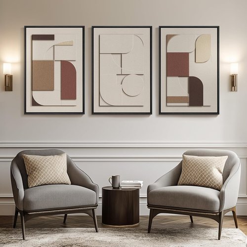Large 3D Textured Framed Wall Art by [Brand Name] - Beige & Brown Geometric Abstract Paintings | 20x30 In Modern Minimalist Decor for Living Room & Bedroom
