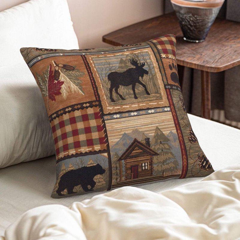 DATANSEN Set of 2 Square 20x20 inch Retro Brown Throw Pillow Covers Rustic Lodge Bear Moose Decorative Throw Pillowcase for Home Sofa Thick Cotton Linen Cushion Cases (50x50 cm) Paw Prints Cabin