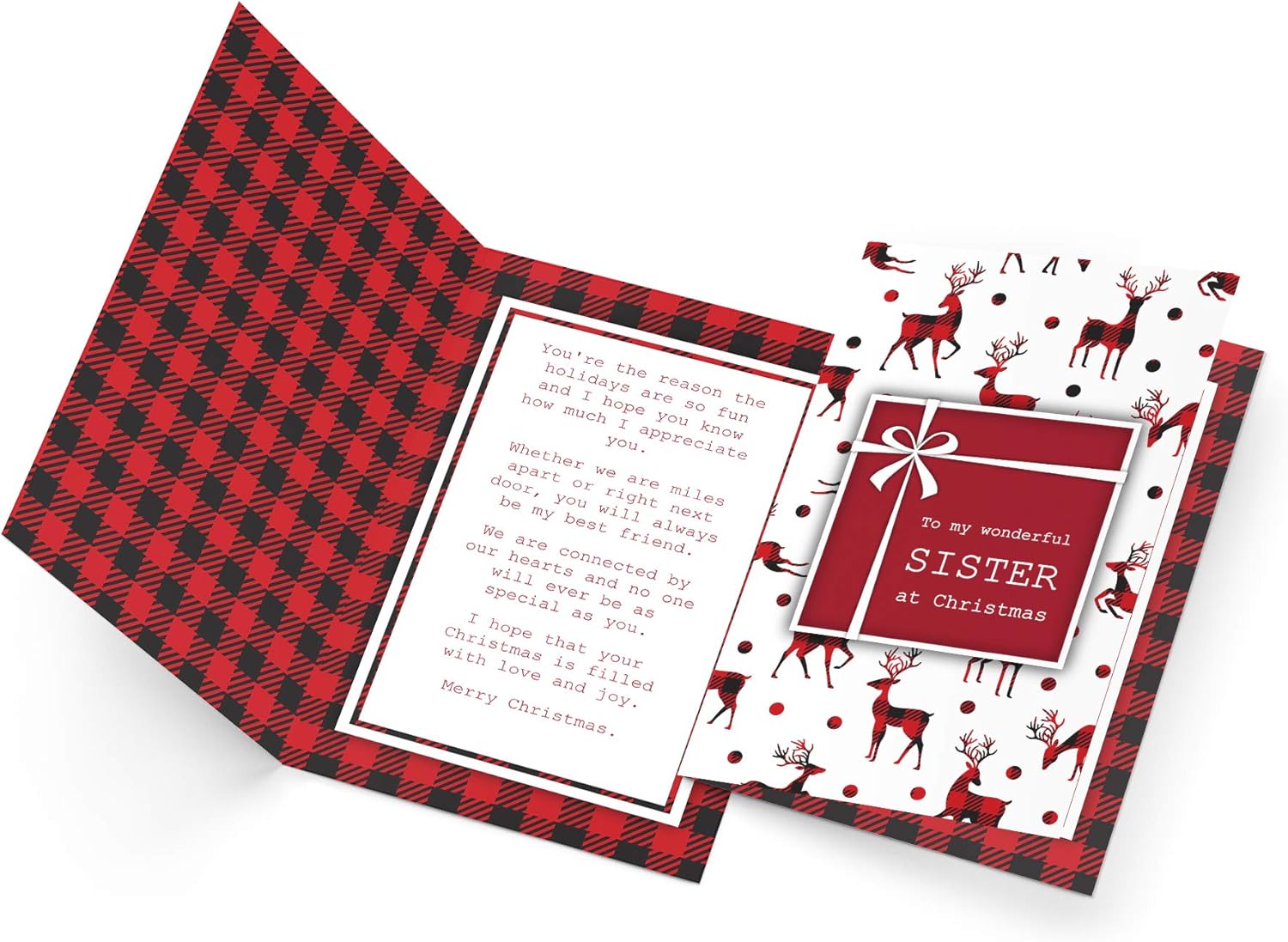 Prime Greetings Christmas Card for Sister - Eco-Friendly Thick Card Stock, 5in x 7.75in