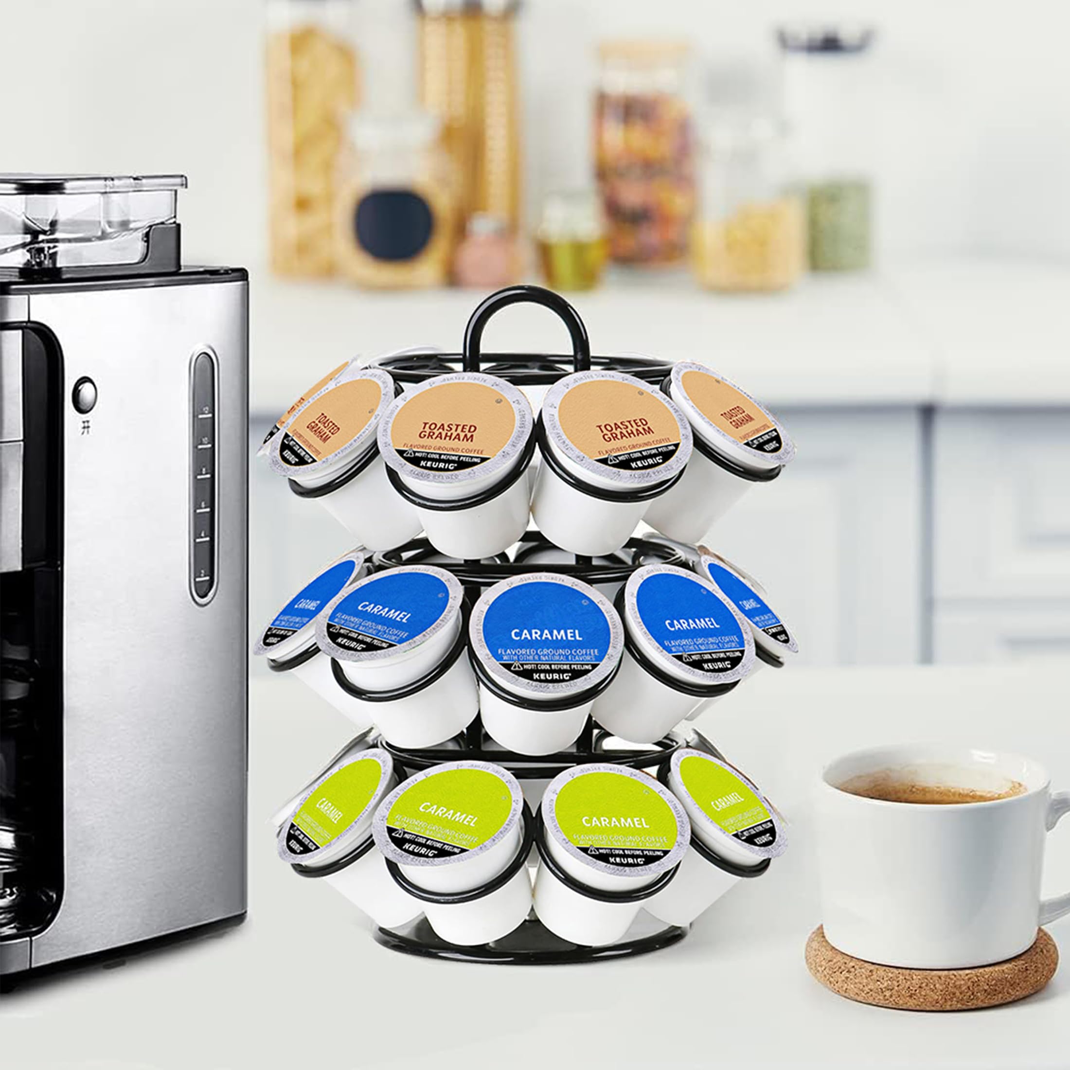 ZECENN Coffee Pod Holder for Keurig Pods, K Cup Holder, K Cup Carousel, Coffee Pods Organizer Stand, No Assembly Required, 27 Pods Capacity, 360-Degrees Rotating -Black