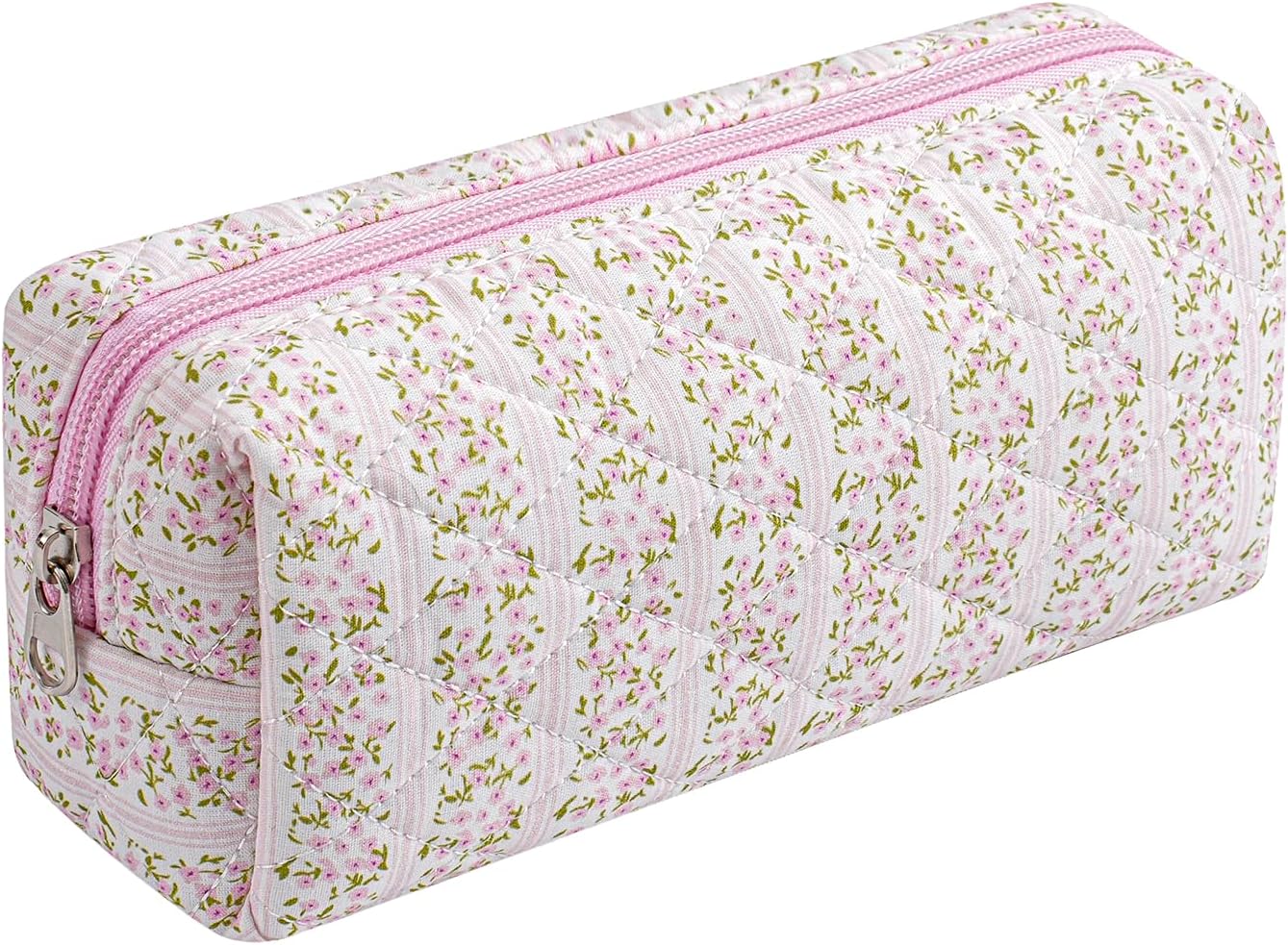 Skiennix Cute Floral Makeup Brush Bag - Quilted Travel Organizer Case in Pink Floral Design