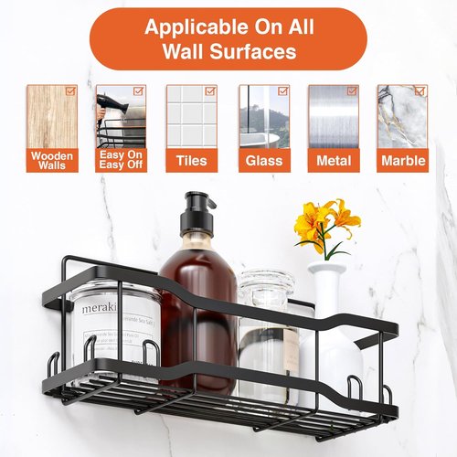 Athena Silken Shower Caddy Set | Rustproof 304 Stainless Steel Organizer - 40LB Capacity - Black