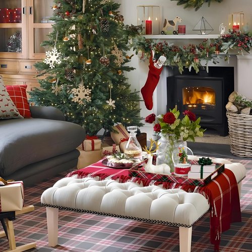 MAONAME Christmas Decorative Tray, Plastic Red Serving Tray with Handles, Modern Rectangular Christmas Trays, Coffee Table Trays for Living Room, Home Decor, 15.7" x 11.8" x 1.6"