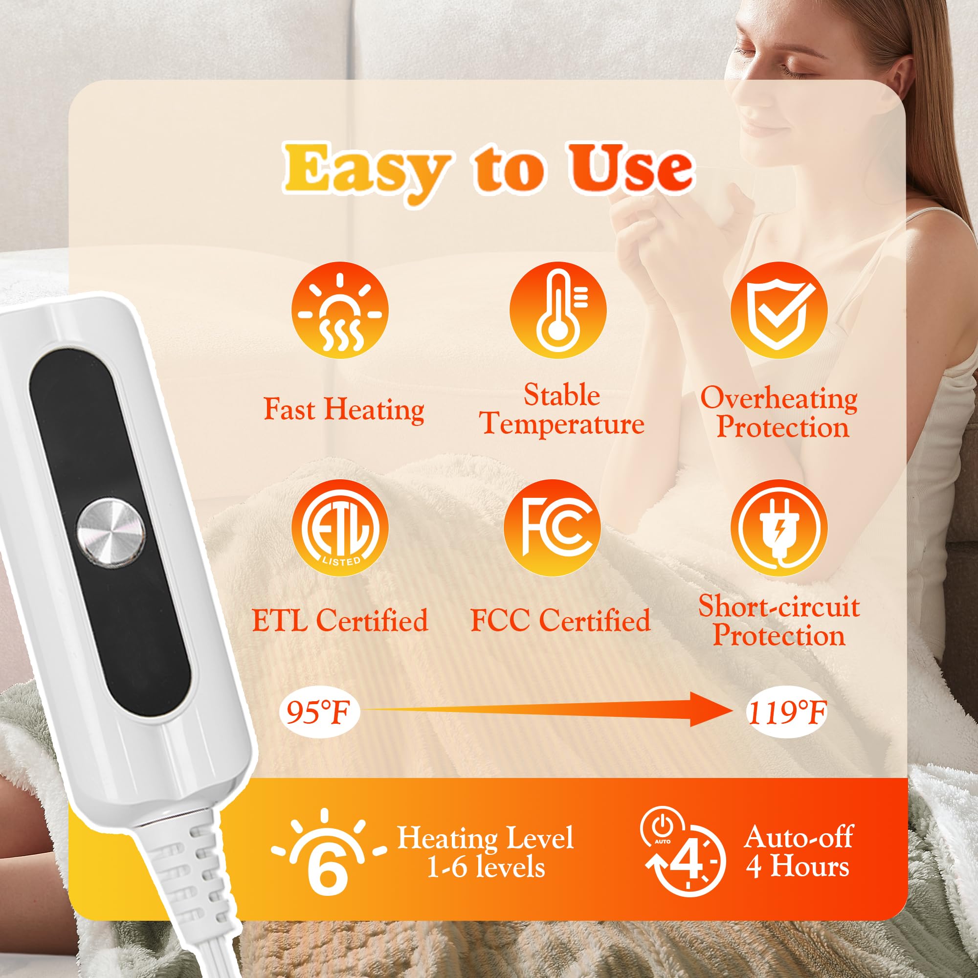 ACCU-WARMTH Tufted Heated Blanket Throw Size - Fast Warming with 6 Heat Settings & 4 Hours Auto-Off, Electric Throw Blanket for Couch, 50"x60", Sage Green