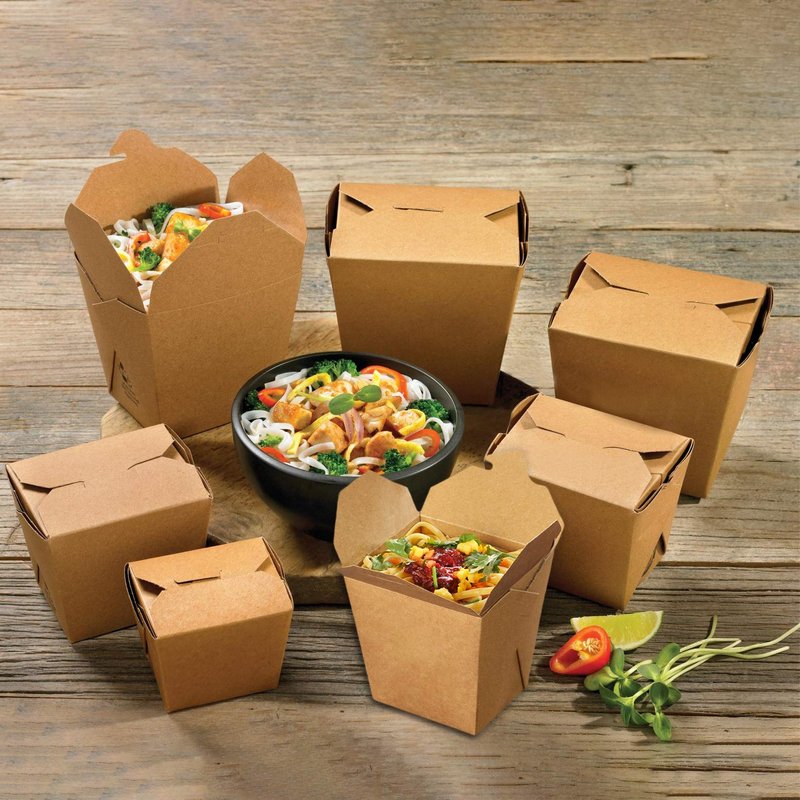 Fit Meal Prep 50 Pack 8 oz Chinese Take Out Boxes - 3 x 2.5” Plain Kraft Paperboard Food Containers, Leak and Grease Resistant Pint Size Asian Rectangle To Go Boxes, Candy Buffet Box and Party Favors