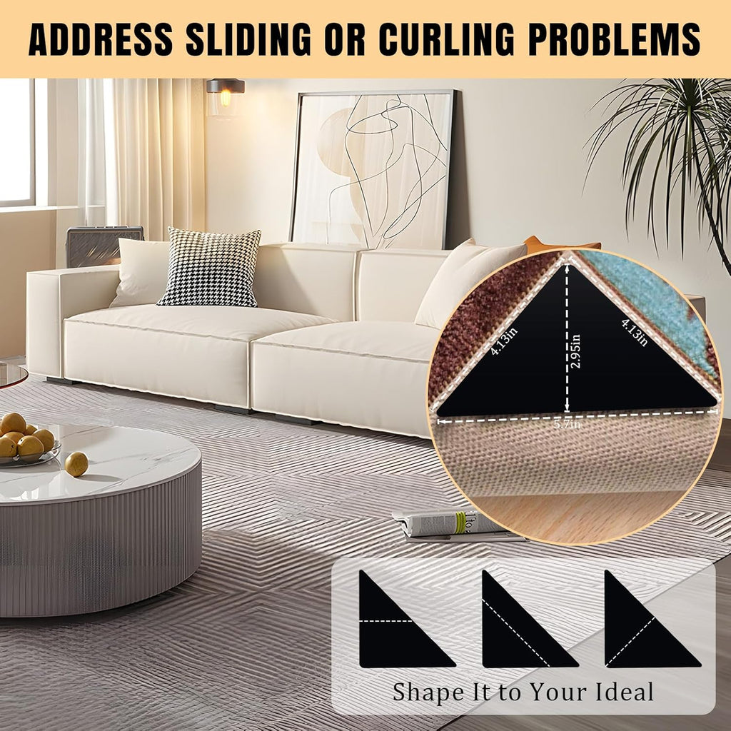 Premium 12Pcs Rug Tape by Skiennix - Non-Slip, Residue-Free Carpet Tape for Hardwood & Tile Floors (Black)