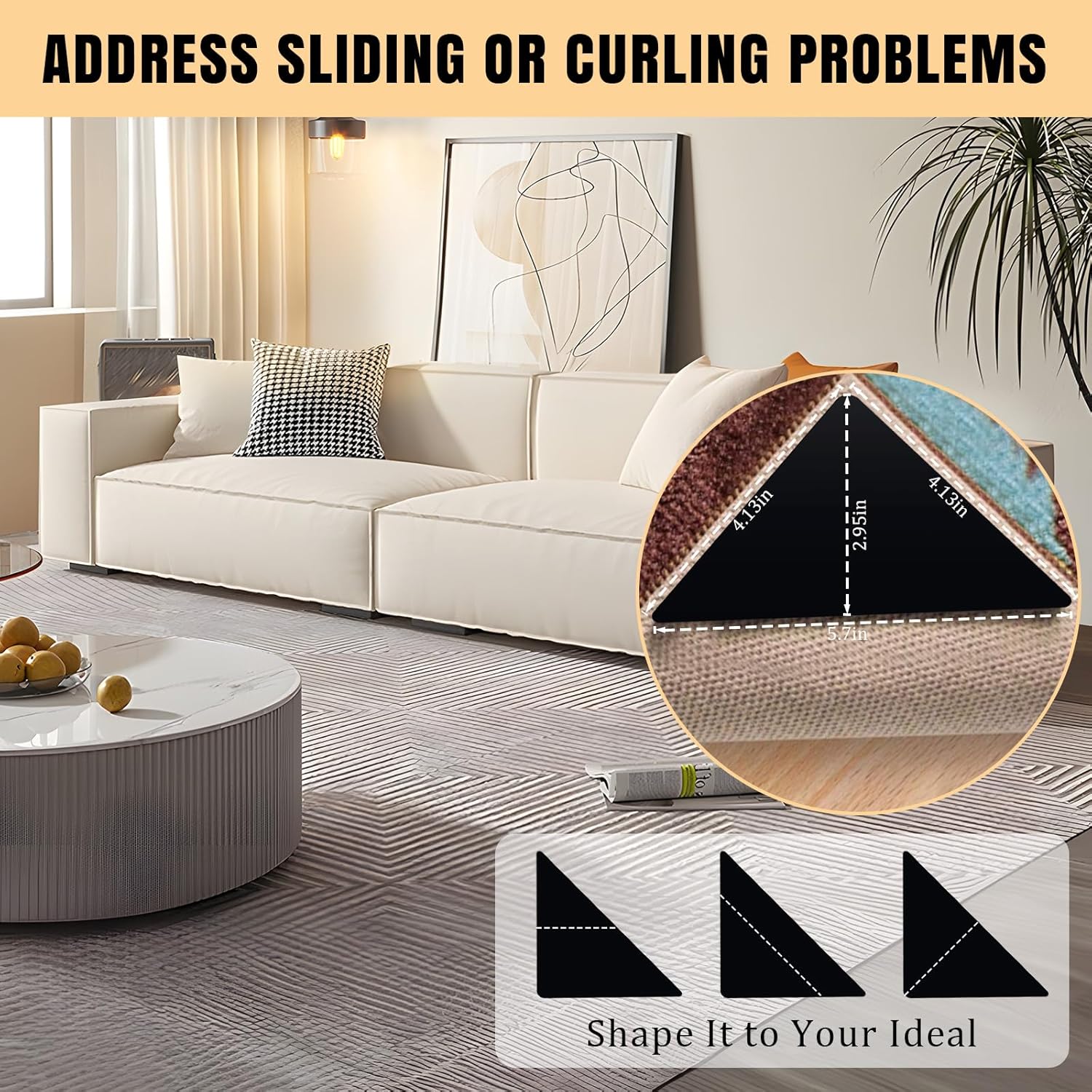 Premium 12Pcs Rug Tape by Skiennix - Non-Slip, Residue-Free Carpet Tape for Hardwood & Tile Floors (Black)