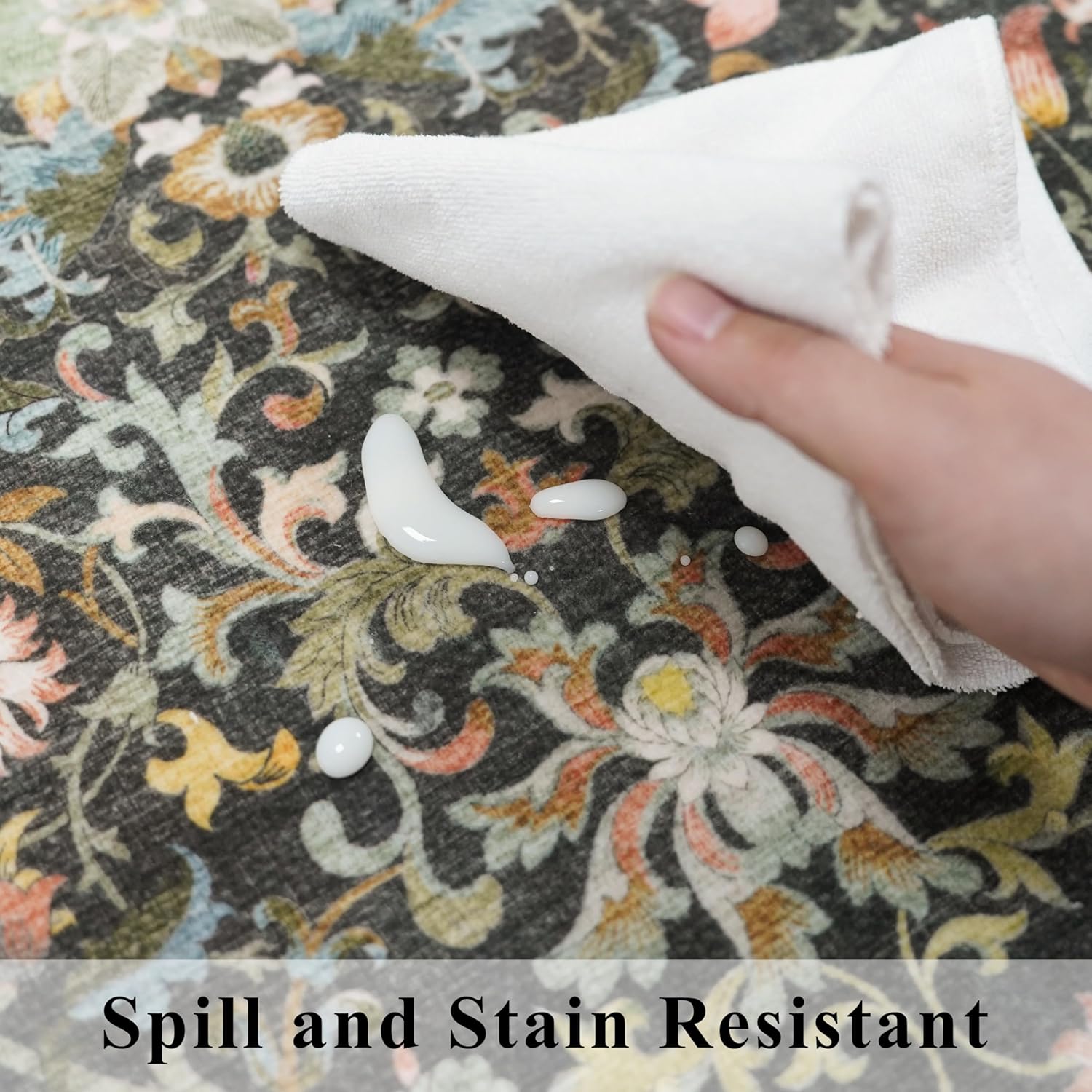 Skiennix Vintage Floral Hallway Runner Rug - Washable, Non-Slip, Water Resistant | 2x6 Green Soft Carpet for Living Room, Bedroom, Bathroom