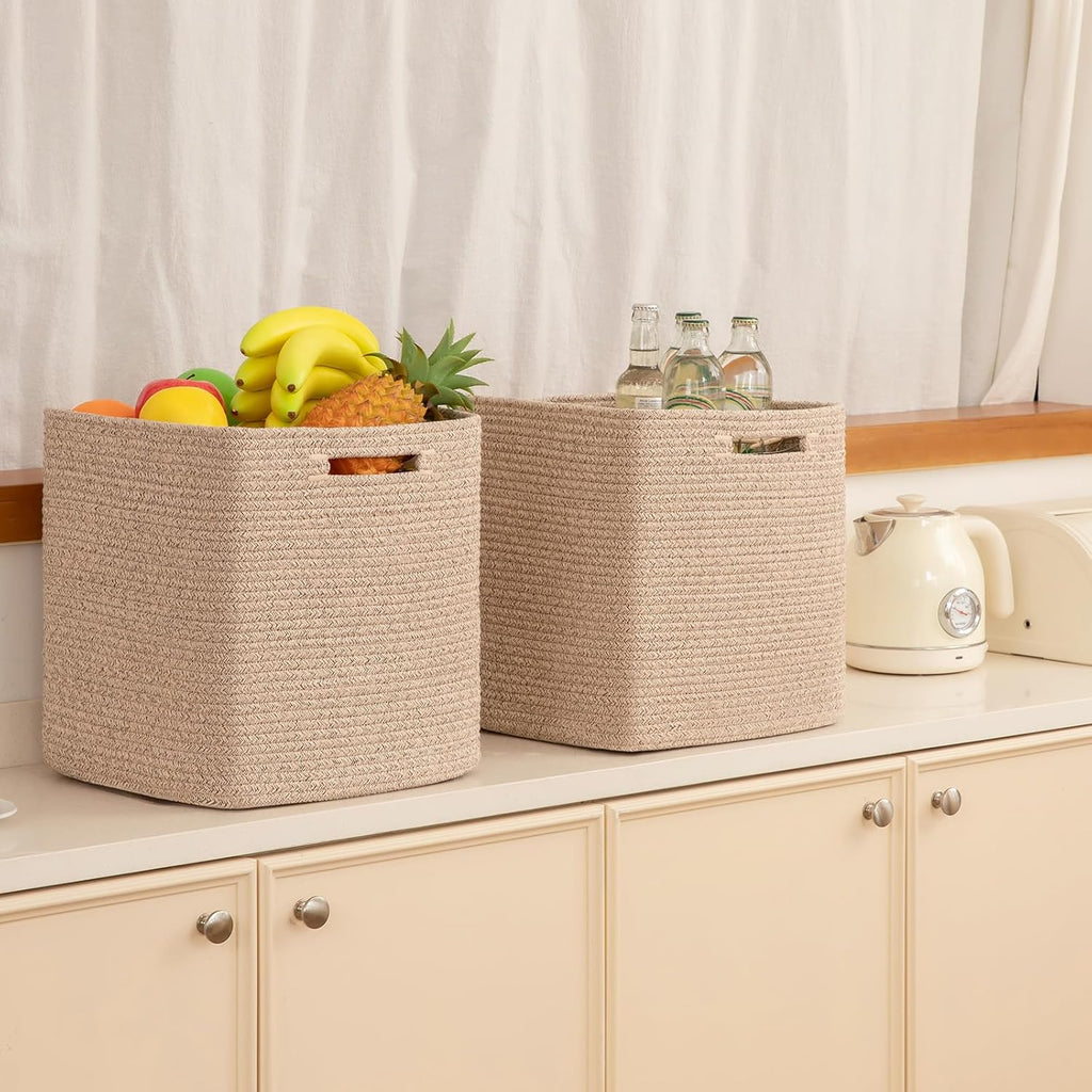 OIAHOMY Storage Cubes - 13-Inch Collapsible Organizer Bins for Shelves | Brown, 3-Pack