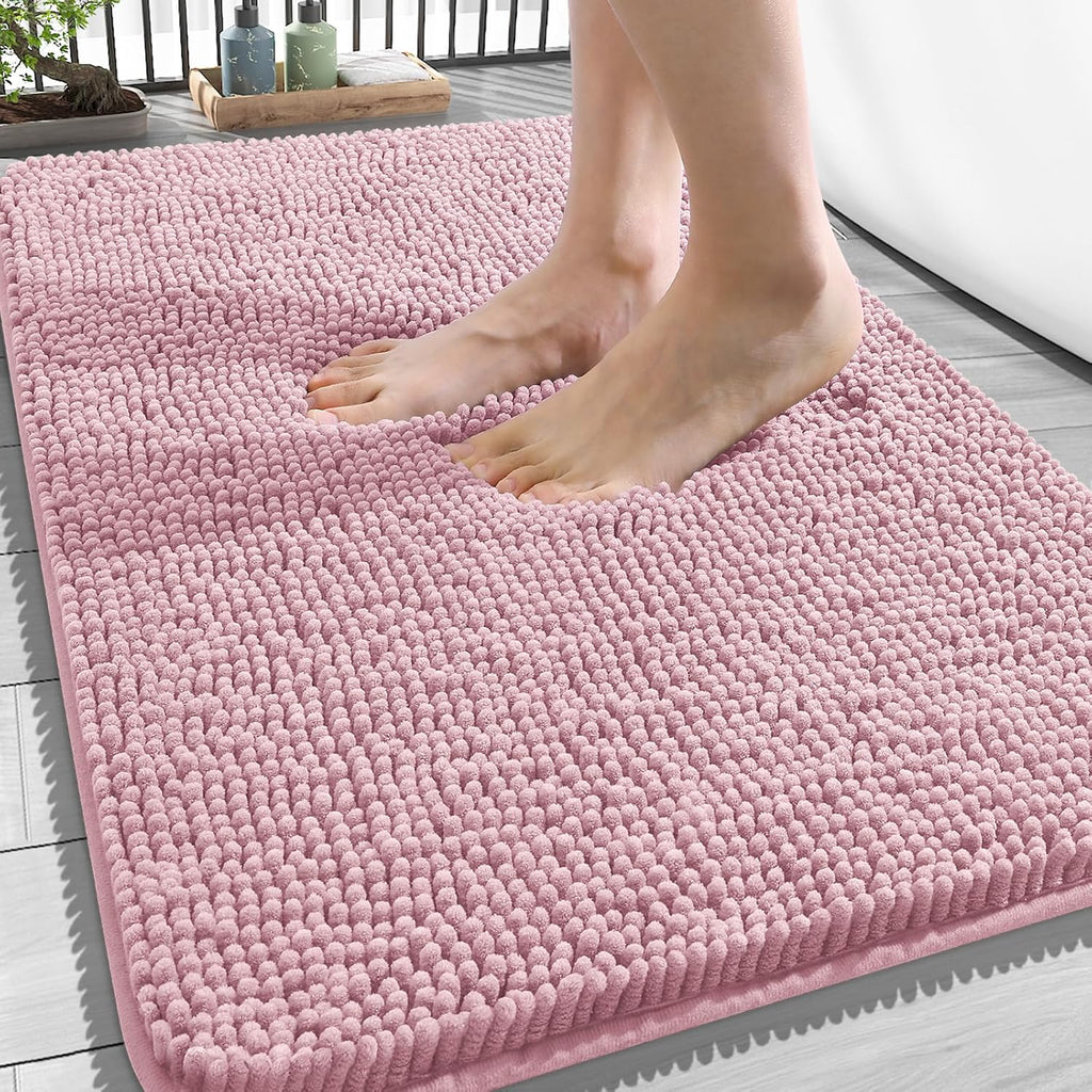 OLANLY Bath Rugs - Extra Soft Chenille, Quick-Dry & Machine Washable - 34x21 Dusty Rose