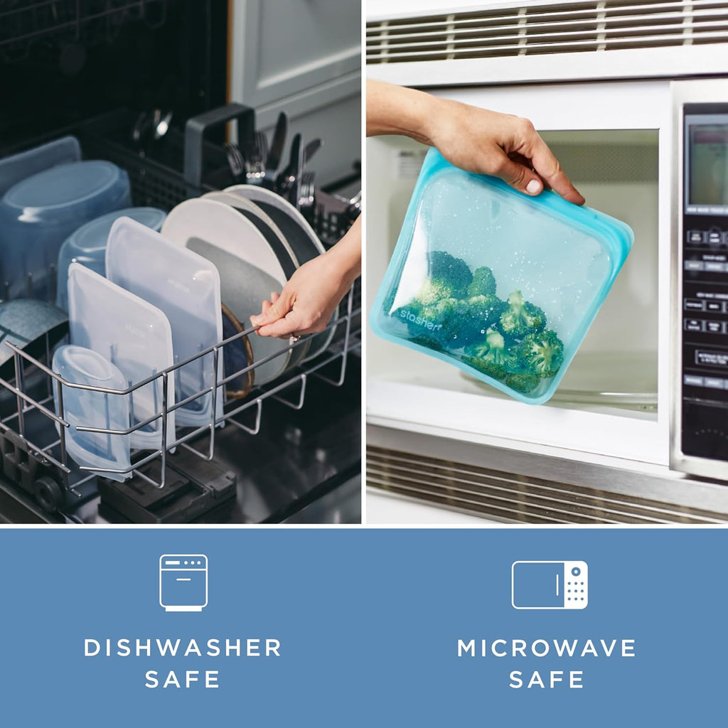 Stasher Silicone Reusable Food Storage Bags - Eco-Friendly, Microwave & Dishwasher Safe, 4-Pack | Clear Snack Containers