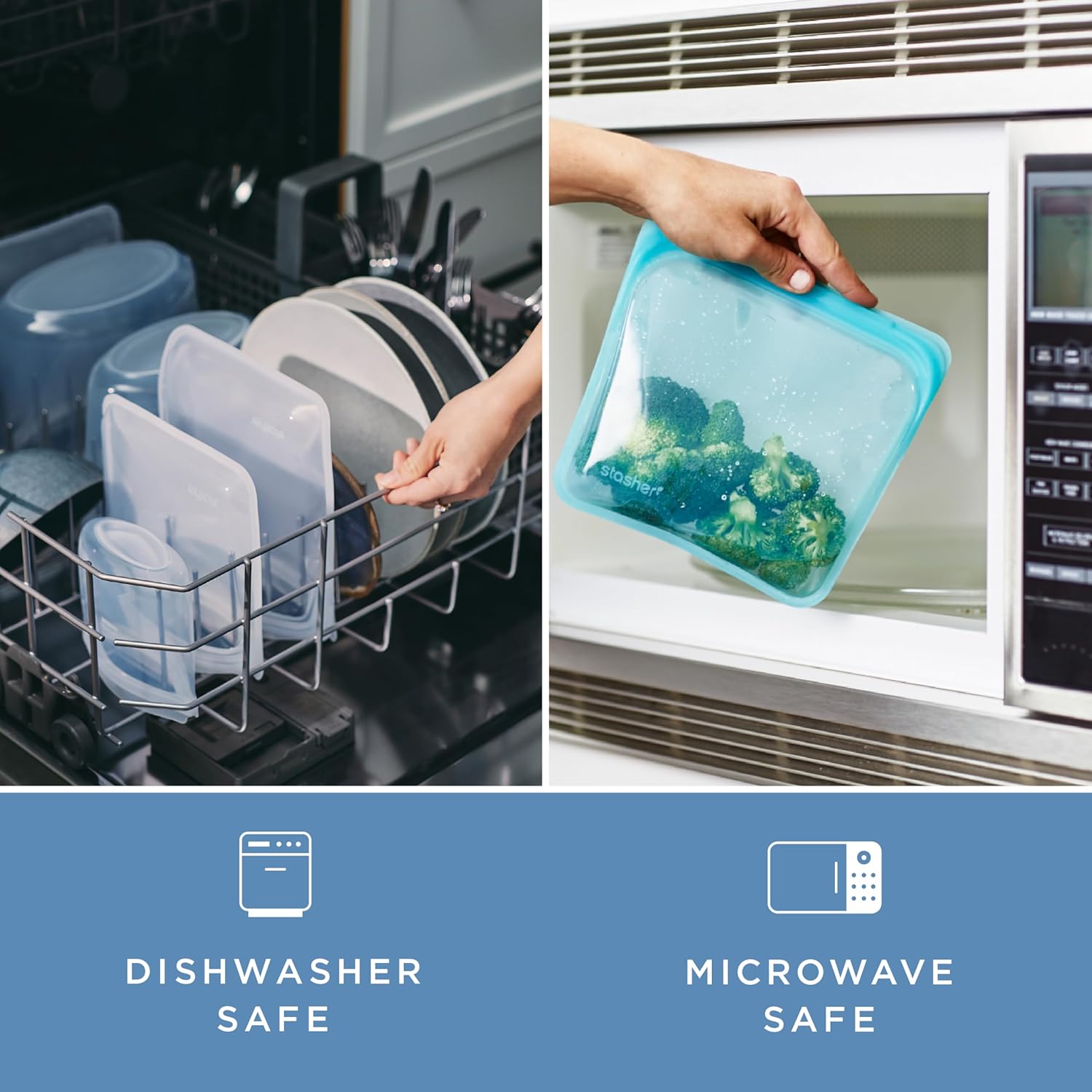 Stasher Silicone Reusable Food Storage Bags - Eco-Friendly, Microwave & Dishwasher Safe, 4-Pack | Clear Snack Containers