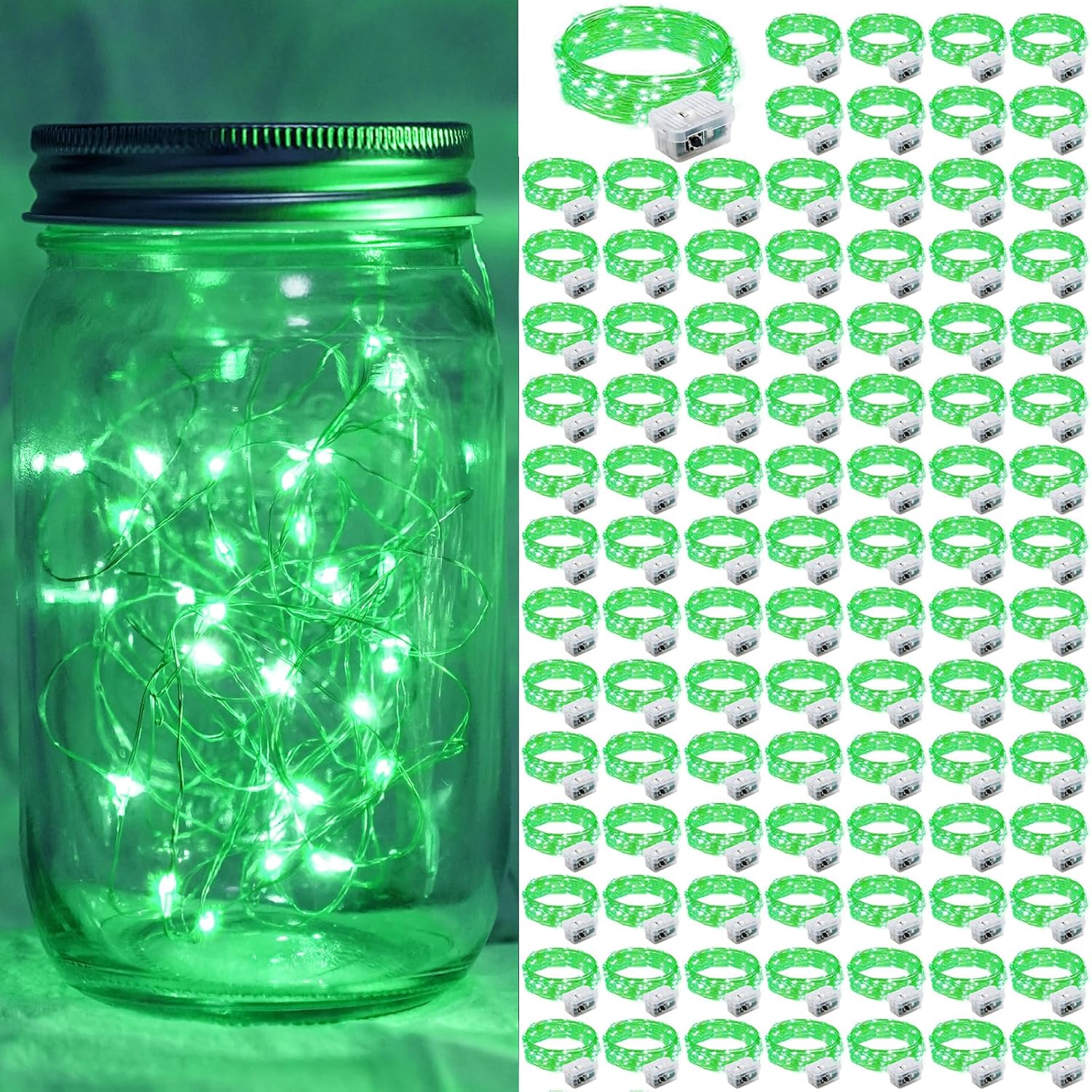Skiennix 100 Pack Green Fairy Lights - 7Ft 20 LED Twinkle String Lights | Battery Operated & Waterproof for Festive Decor