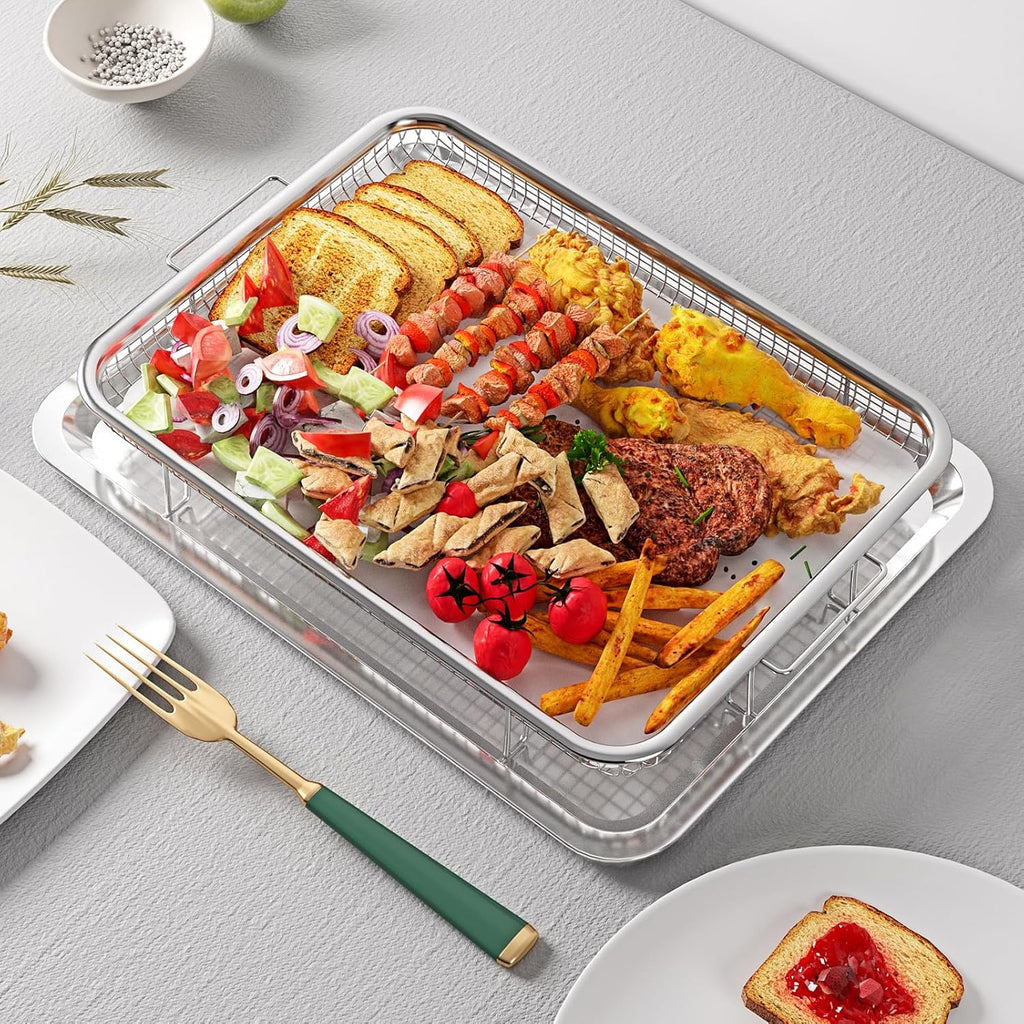 OPENICE Large Air Fryer Basket - 15.3" x 11.0" Stainless Steel Tray with 30 Parchment Papers for Baking & Grilling