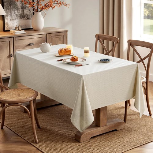MIULEE Natural Beige Linen Cotton Table Cloth Rectangle Tablecloth Spring Waterproof Spillproof Cross-Star Textured Table Cltoth Decorative Farmhouse Style for Dining Party Weddings 60x144 Inch