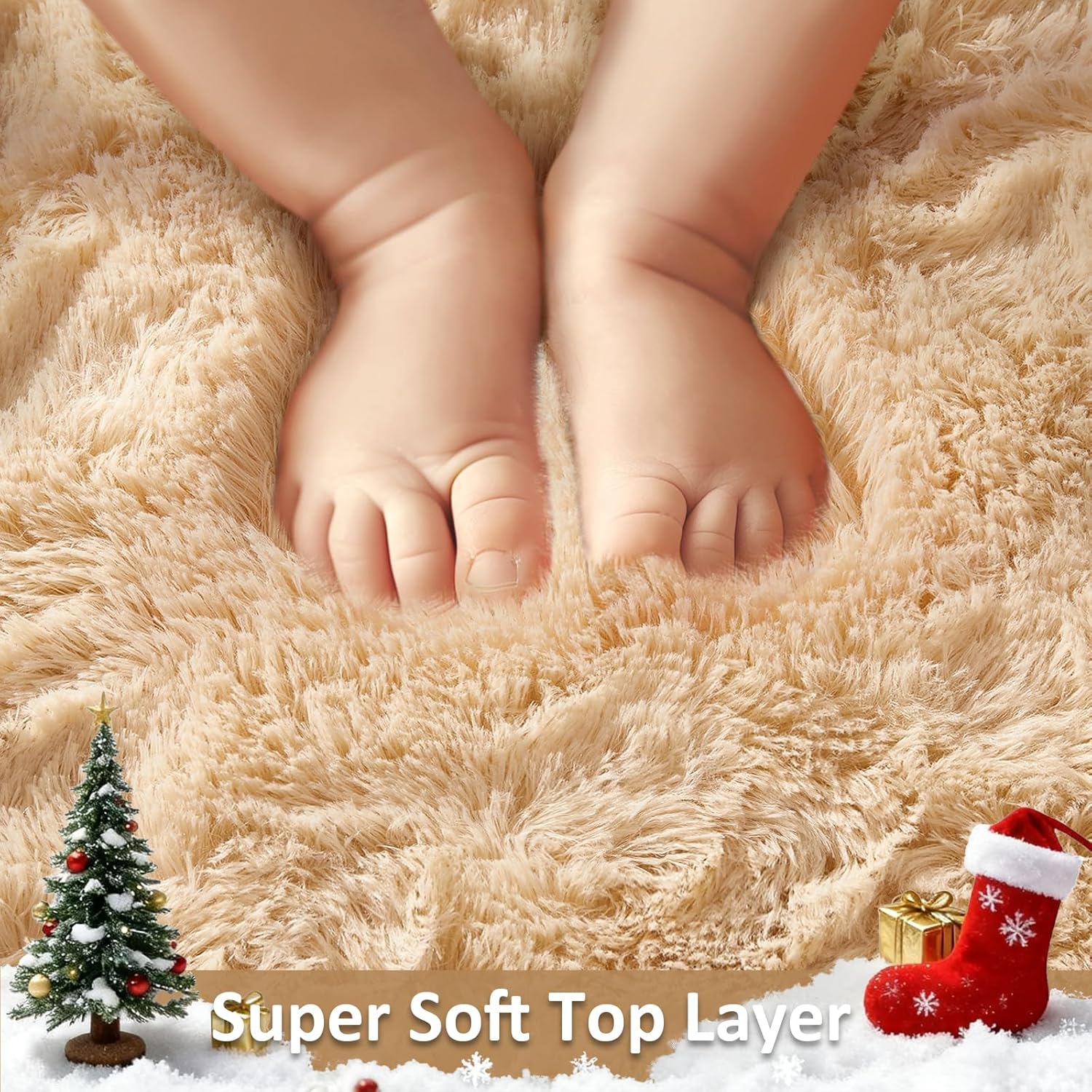 Ophanie Runner Rug - Non-Slip Fluffy Soft Carpet for Hallway | 2x6 Beige Shaggy Design for Kids & Nursery