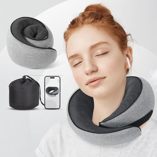 NOCRLG Travel Pillow, Travel Neck Pillow for Airplanes Car, 100% Pure Memory Foam Travel Pillow, Sleeping Essentials for Long Flight 360° Head Support Degree Comfort and Breathability Yellow