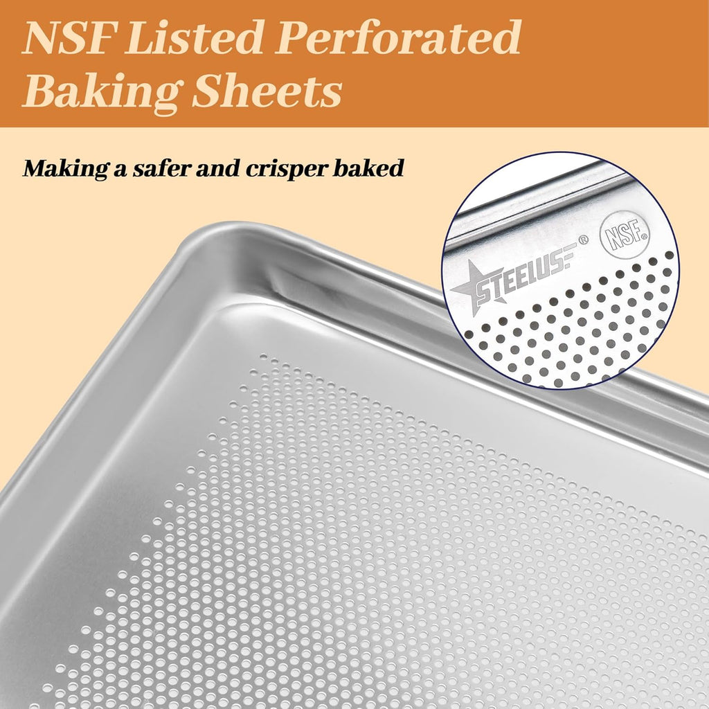 Perforated Aluminum Baking Sheet Pans - Non-Stick Commercial Cookie Sheets | 6 Pack, 26"x18"