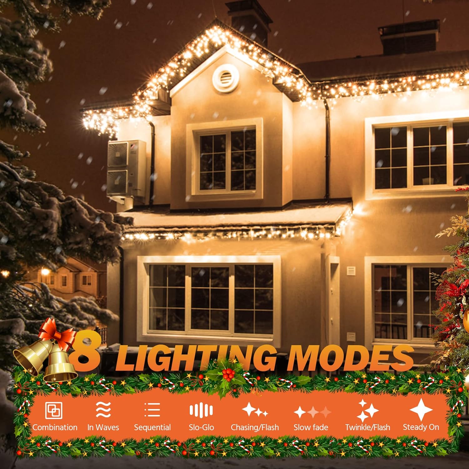USOKYO Icicle String Lights - 480 LED 39FT Outdoor Fairy Lights with 8 Modes & Timer | Warm White