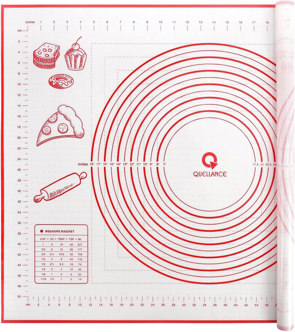 Skiennix Extra Large Silicone Baking Mat - Non-Stick Pastry Mat with Measurements, 24" x 32", Red