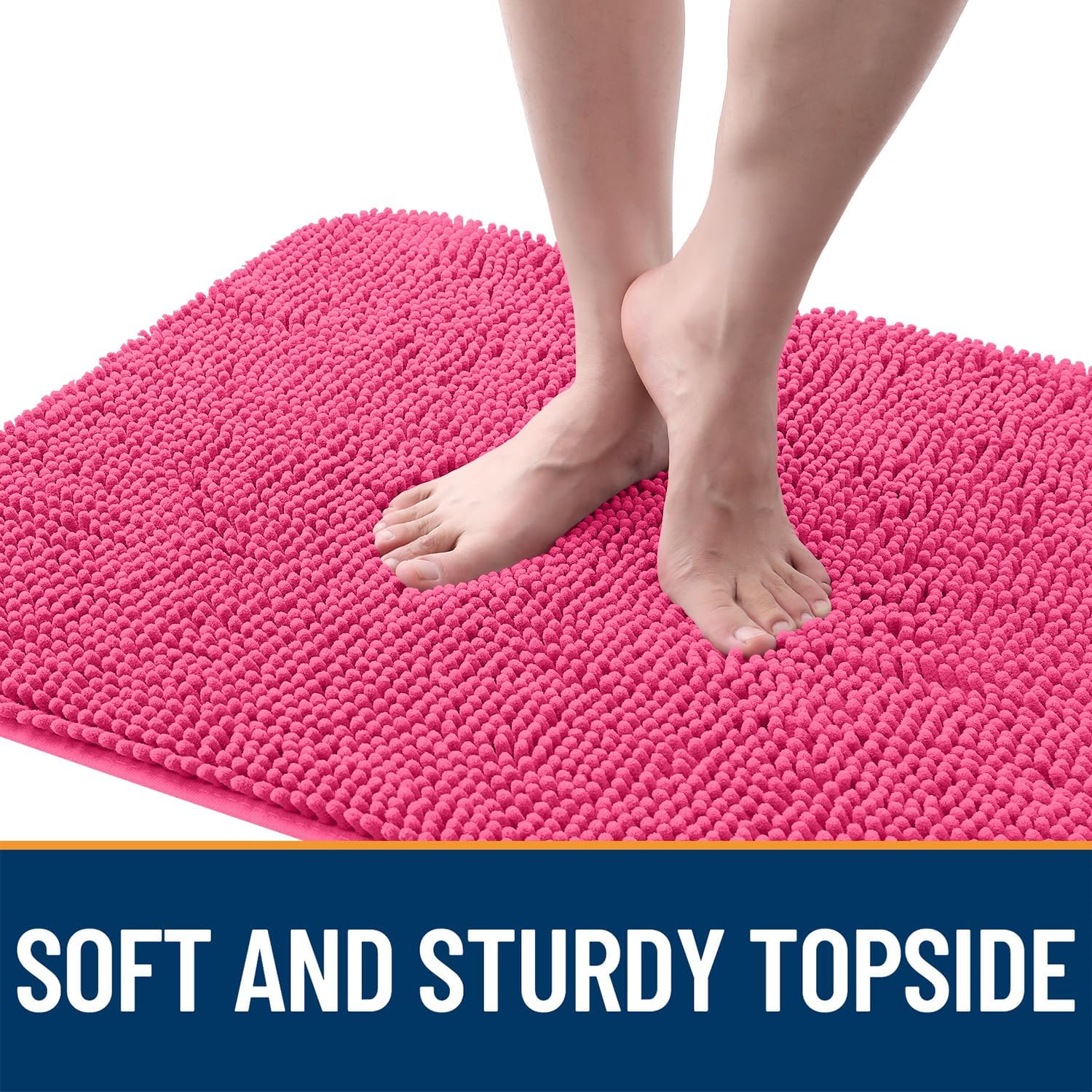 OLANLY Dog Door Mat - Absorbent Non-Slip Washable Chenille Mat for Muddy Paws | 47x20, Hot Pink