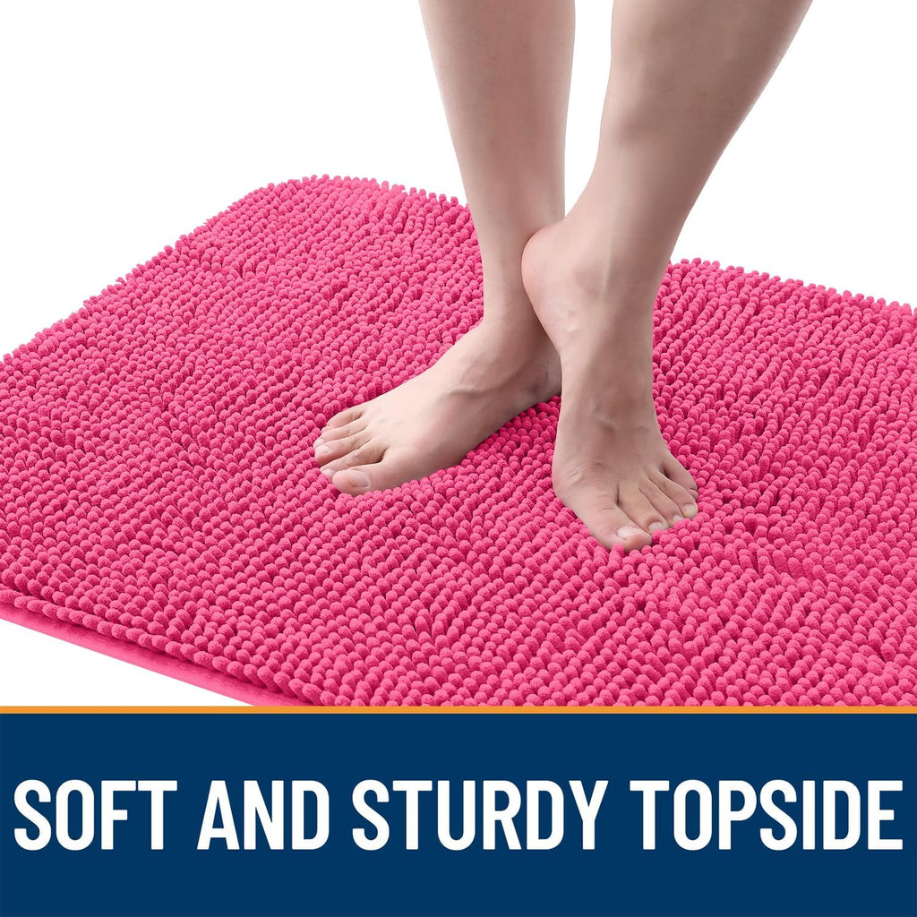 OLANLY Dog Door Mat - Absorbent Non-Slip Chenille Mat for Muddy Paws | 47x17, Quick Dry, Hot Pink