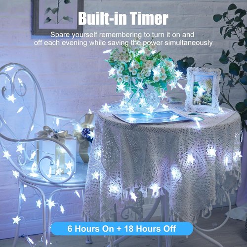 Minetom Star String Lights - 50 LED Battery Operated Fairy Lights, Waterproof 17 ft for Indoor & Outdoor Decor