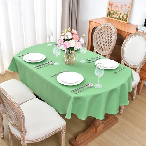 Oval Tablecloth 60 x 84 Inch Washable Polyester Table Cloth Solid Sage Green Heavy Duty Fabric Table Cover Daily Use for Dining Home Kitchen Party Wedding