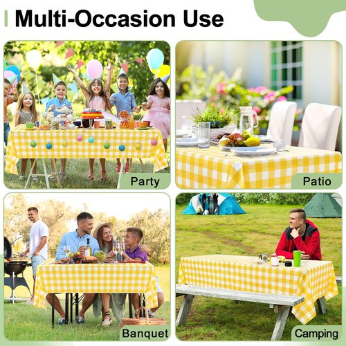 misaya 6 Packs Buffalo Disposable Table Cloth, 54 x 108 Inch Waterproof Plastic Tablecloth, Rectangle Yellow and White Checkered Table Covers for Picnic, Birthday, Party