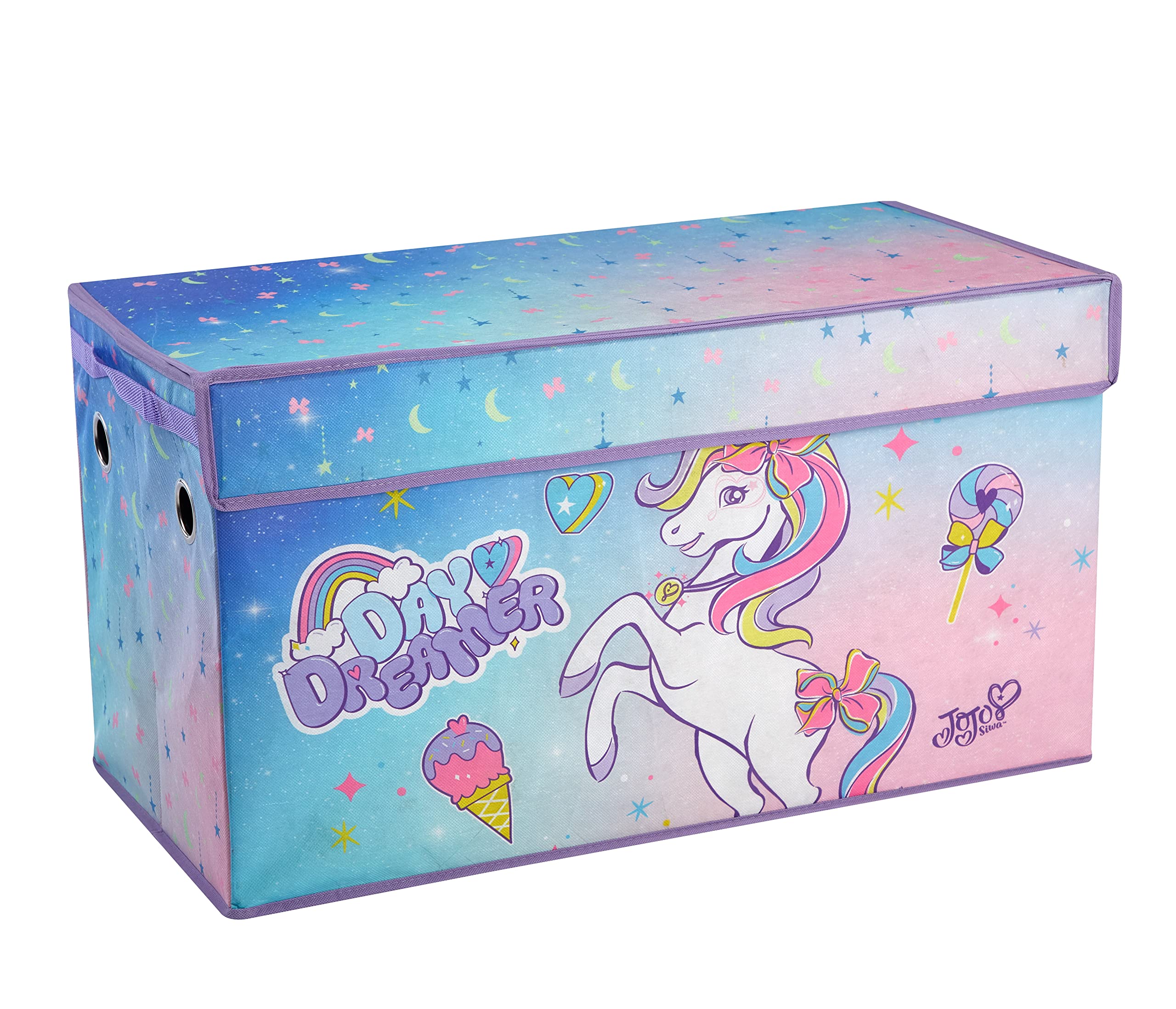 JoJo Siwa 4 Piece Dreamy Bow Unicorn Storage Solution Set with Pop Up Hamper, Collapsible Storage Trunk and 2 Nestable Storage Bins