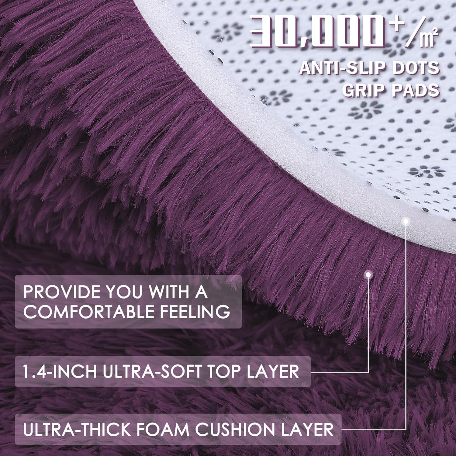 OLANLY Soft Fluffy 3x5 Machine Washable Bedside Rug - Dark Purple Shaggy Carpet for Kids & Nursery