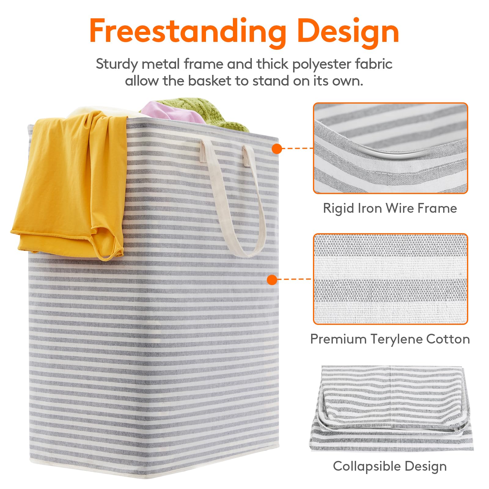 Lifewit 3 Pack Laundry Hamper Large Collapsible Laundry Baskets, Freestanding Waterproof Clothes Hamper with Easy Carry Handles in Laundry Room Bedroom Bathroom College Dorm, Grey, 3 x 125L