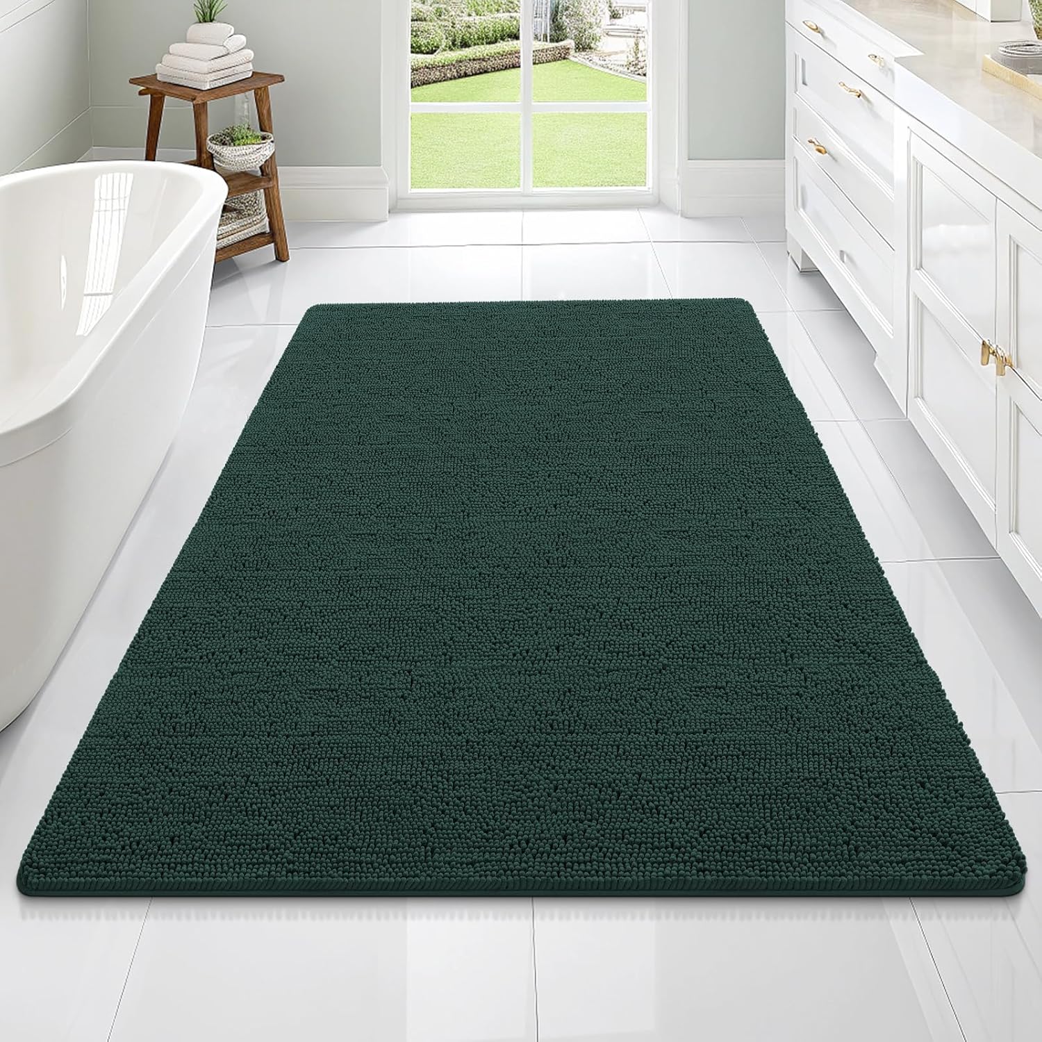 OLANLY Large Bathroom Rugs - Soft Absorbent Chenille Bath Mats | Quick-Dry Rubber Backing, 70x46, Blackish Green