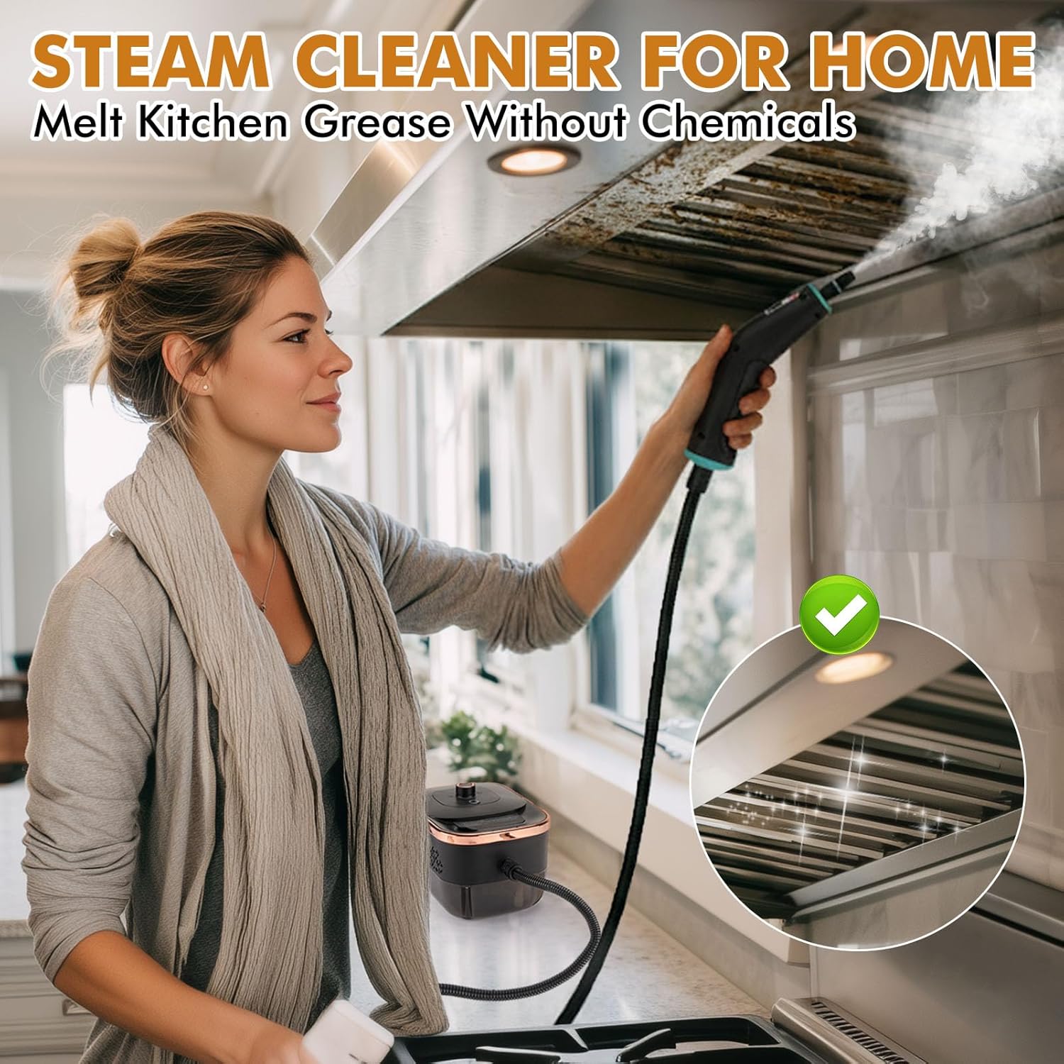 Skiennix Handheld Steam Cleaner - 15s Fast Heat-Up, 42.27oz Tank, 2500W Power | 15 Accessories Included