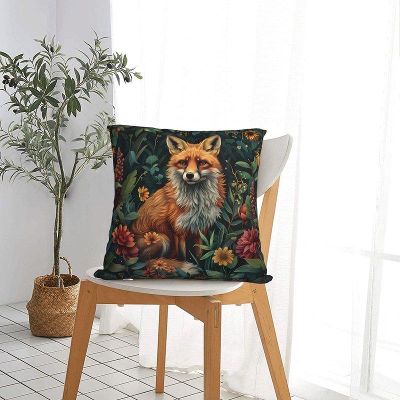 Ideeze William Morris Forest Animals Fox Throw Pillow Covers Soft Decorative Throw Pillowcases Cushion Case Square for Home Decor Bed Couch Car Living Room 18x18 Inch