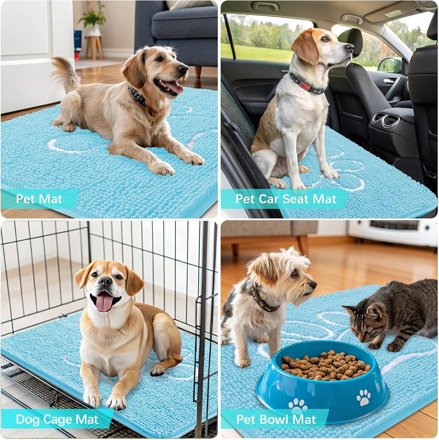 OLANLY Dog Door Mat - Absorbent Non-Slip Mud Mat for Muddy Paws | 48x30 Paw Print Design, Quick Dry Blue