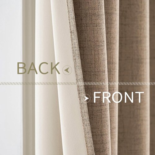 MIULEE 100% Blackout Linen Textured Curtains - Thermal Insulated Copper Brown | Room Darkening Drapes 52 x 63 Inch (2 Panels)