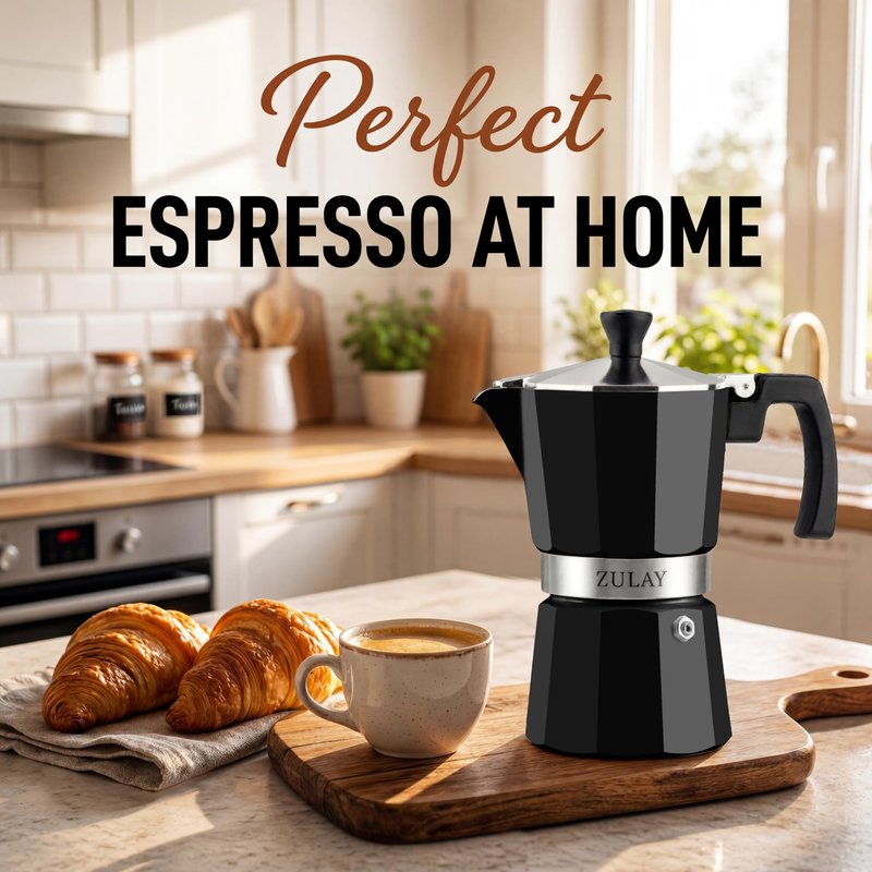 Zulay Moka Pot Espresso Stovetop Coffee Maker - Leak-Proof, Stainless Steel, Easy to Clean, Heat Resistant Handle & Knob - for Authentic Cuban & Italian Style Espresso - Makes 6 Espresso Cups - Black