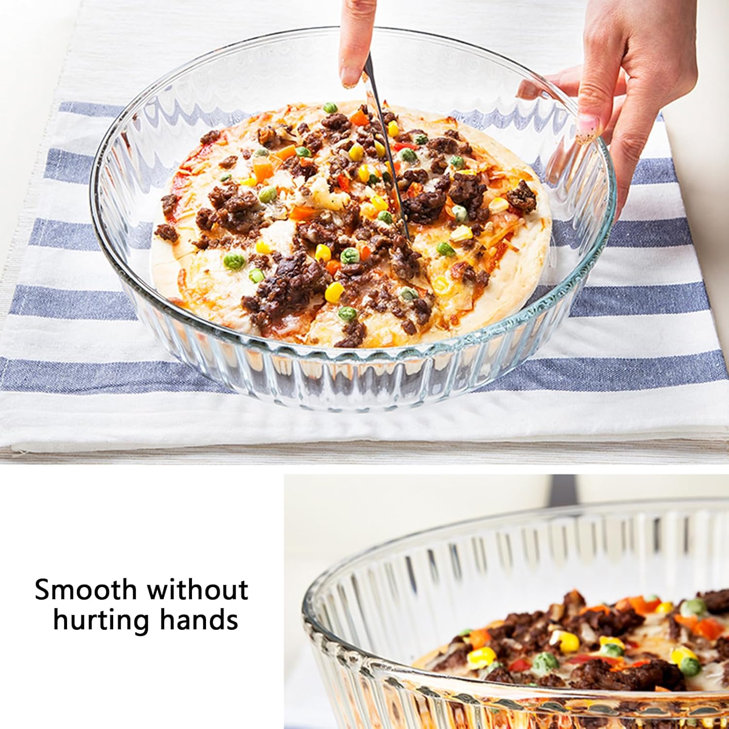 Skiennix 10-Inch Glass Deep Pie Dish - Durable Clear Baking Pan for Perfect Quiches & Pies