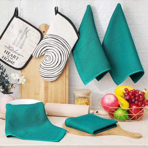 Homaxy 100% Cotton Dish Cloths - Ultra Soft & Absorbent Quick-Drying Towels | 12-Pack, 12 x 12 Inches, Teal