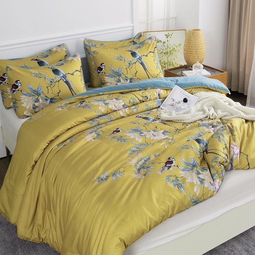 TISPLR King Comforter Set Flowers 3 Pieces Soft 3D Bedding Comforter Set Tree Branches Flowers Birds Print Botanical Comforter Set for All Seasons 1 Comforter and 2 Pillowcases (Birds, King)