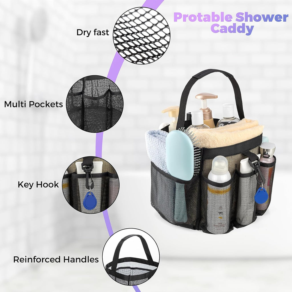 Skiennix Mesh Shower Caddy - Portable 8-Pocket Quick Dry Bag for College Dorm, Bathroom & Gym Essentials