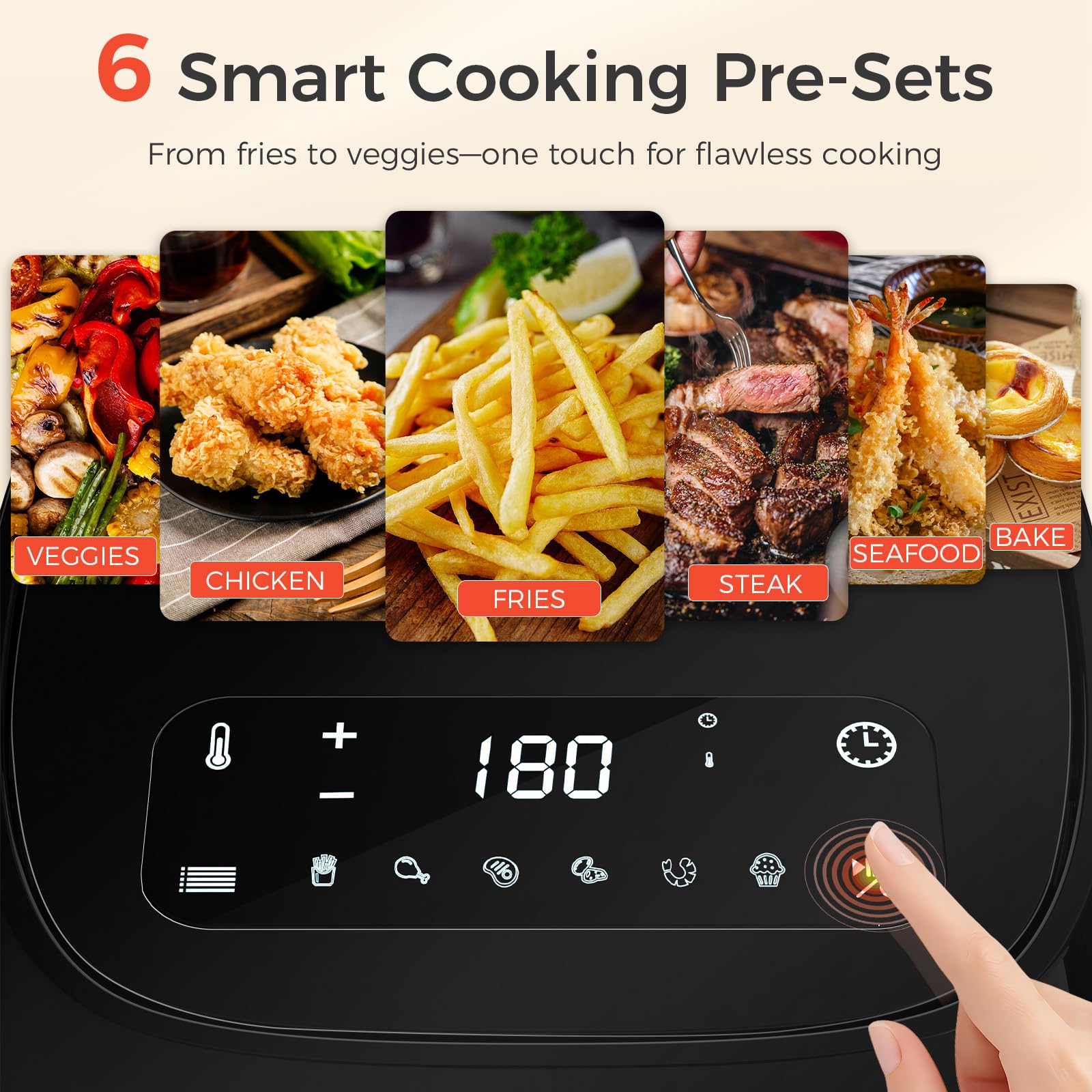 OSTBA 4.5QT Air Fryer with Tempered Glass LED Touch Screen, 6 Presets One-Touch Cooking, Adjustable Temp & Time, Dishwasher Safe Nonstick Basket, Oil-Free Healthy Cooking, 1–4 People